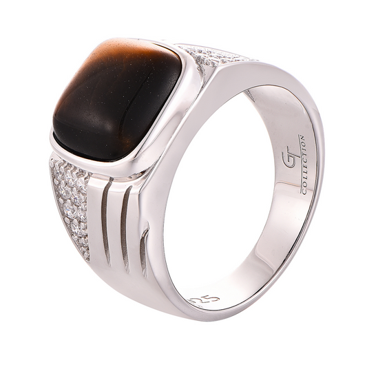 Men's 925 Sterling Silver RING with TIGER EYE stone
