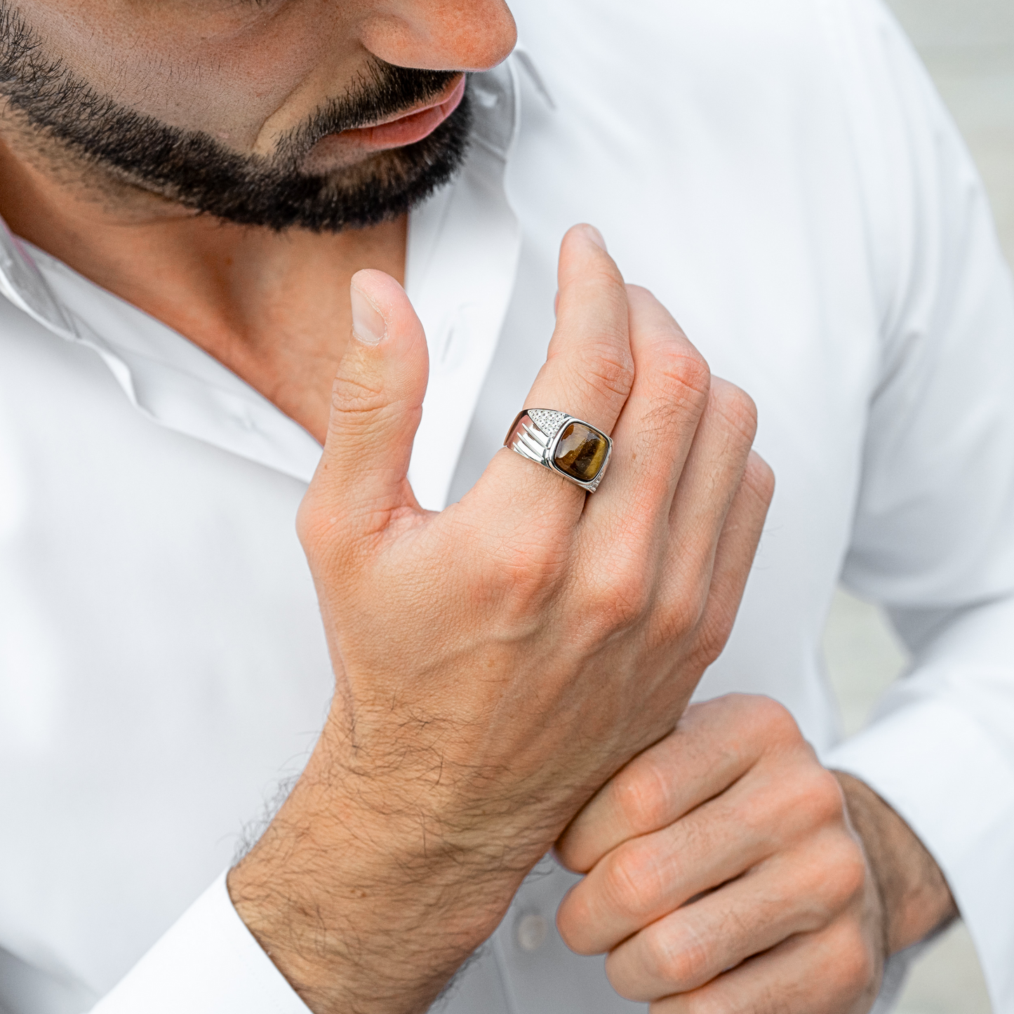 Men's 925 Sterling Silver RING with TIGER EYE stone