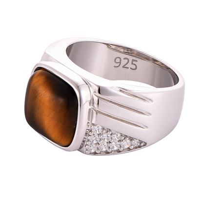 Men's 925 Sterling Silver RING with TIGER EYE stone