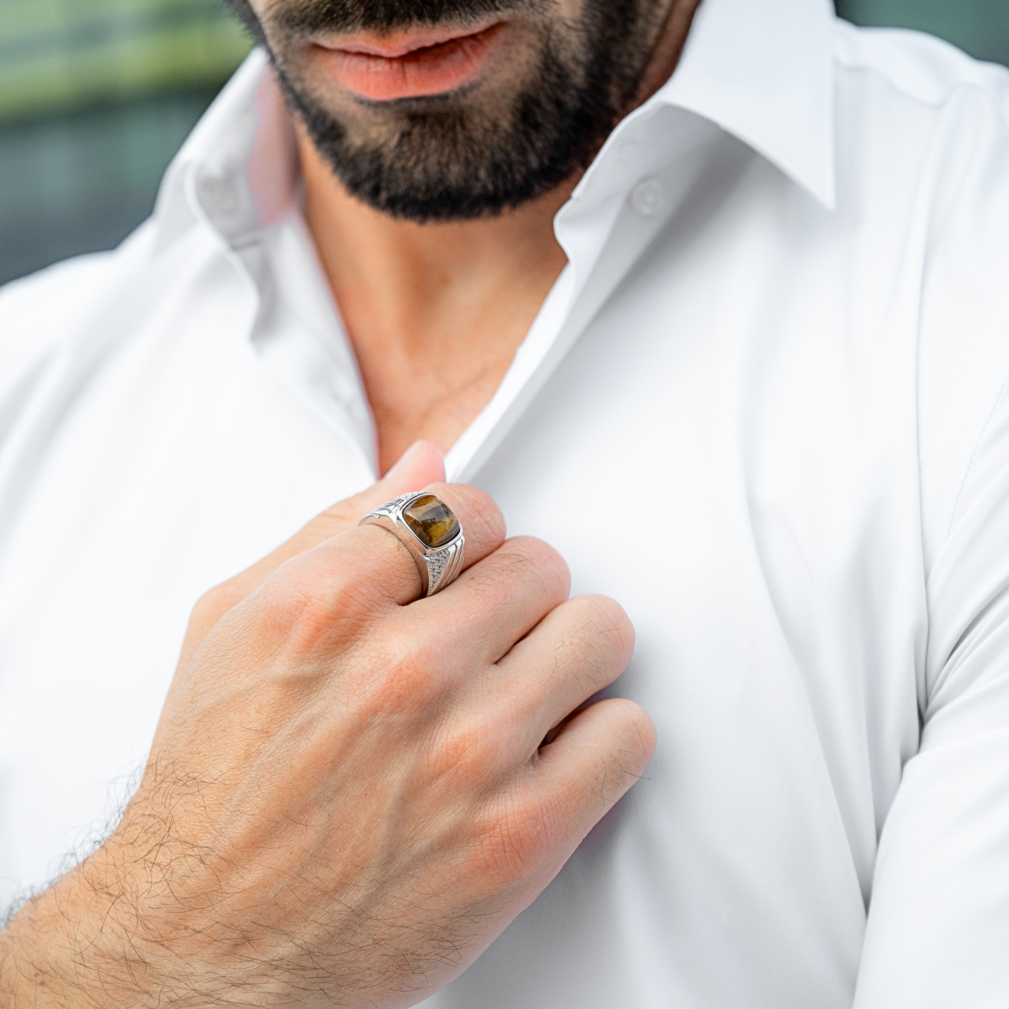 Men's 925 Sterling Silver RING with TIGER EYE stone