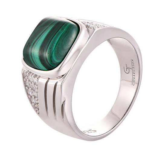 Men's 925 Sterling Silver RING with MALACHITE stone