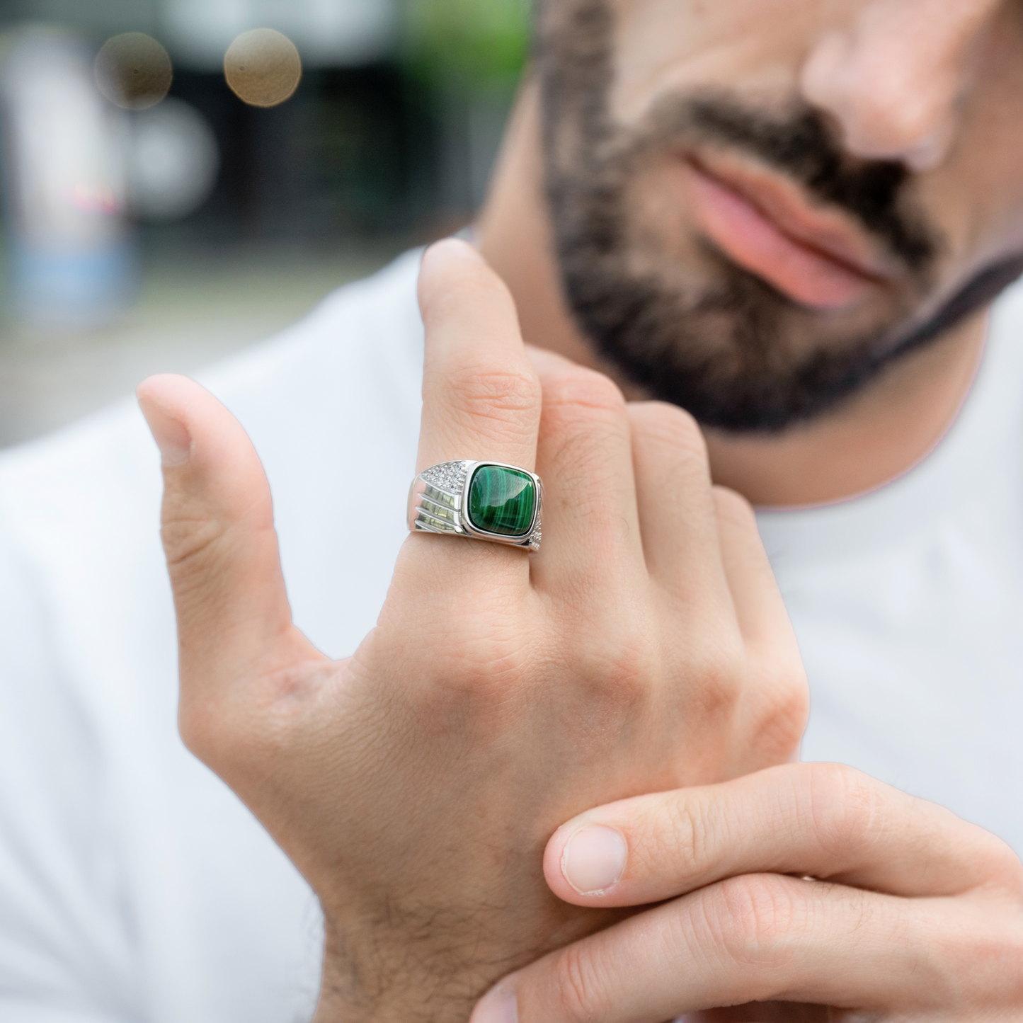 Men's 925 Sterling Silver RING with MALACHITE stone