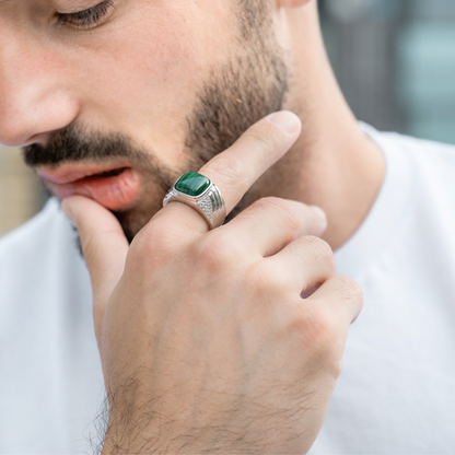 Men's 925 Sterling Silver RING with MALACHITE stone