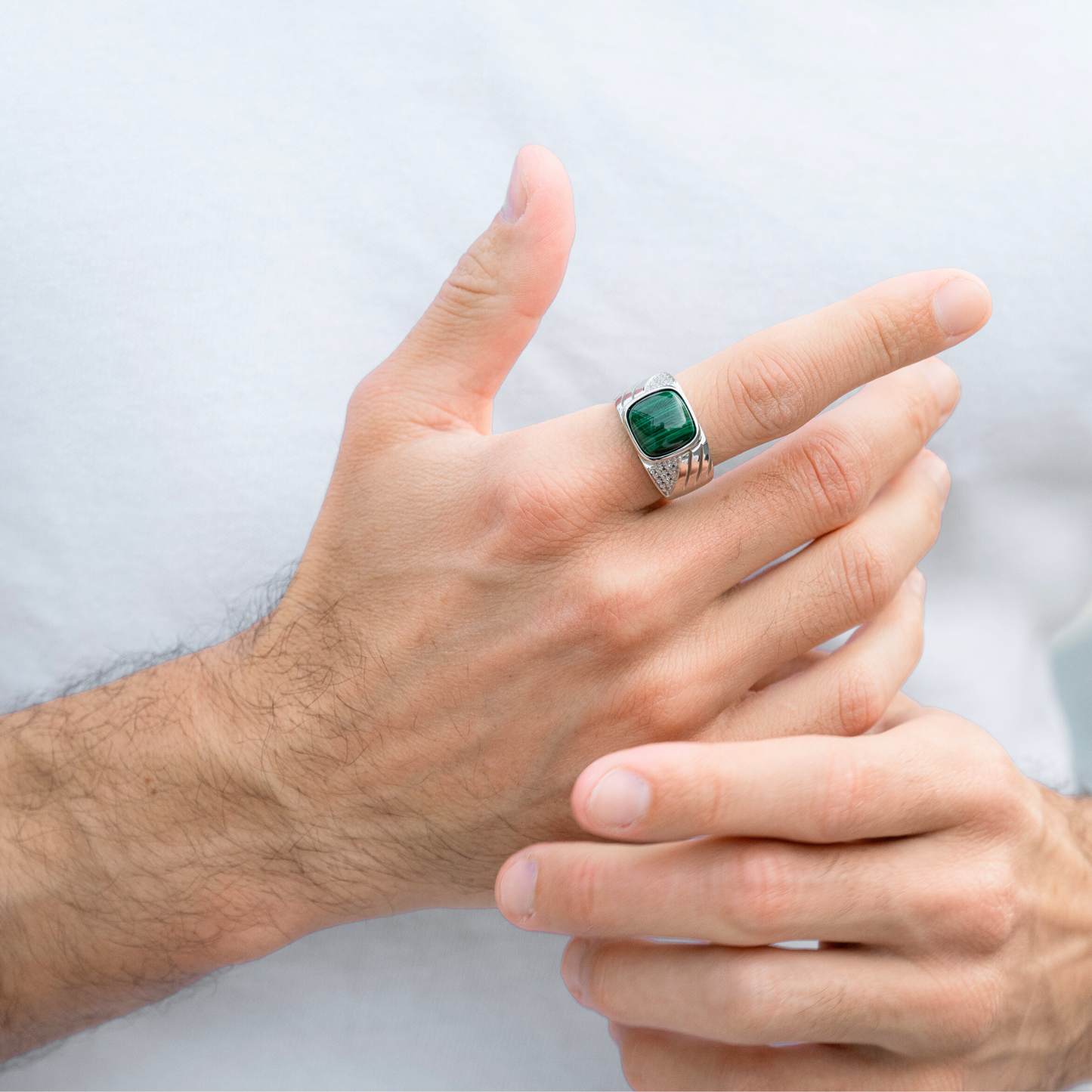 Men's 925 Sterling Silver RING with MALACHITE stone
