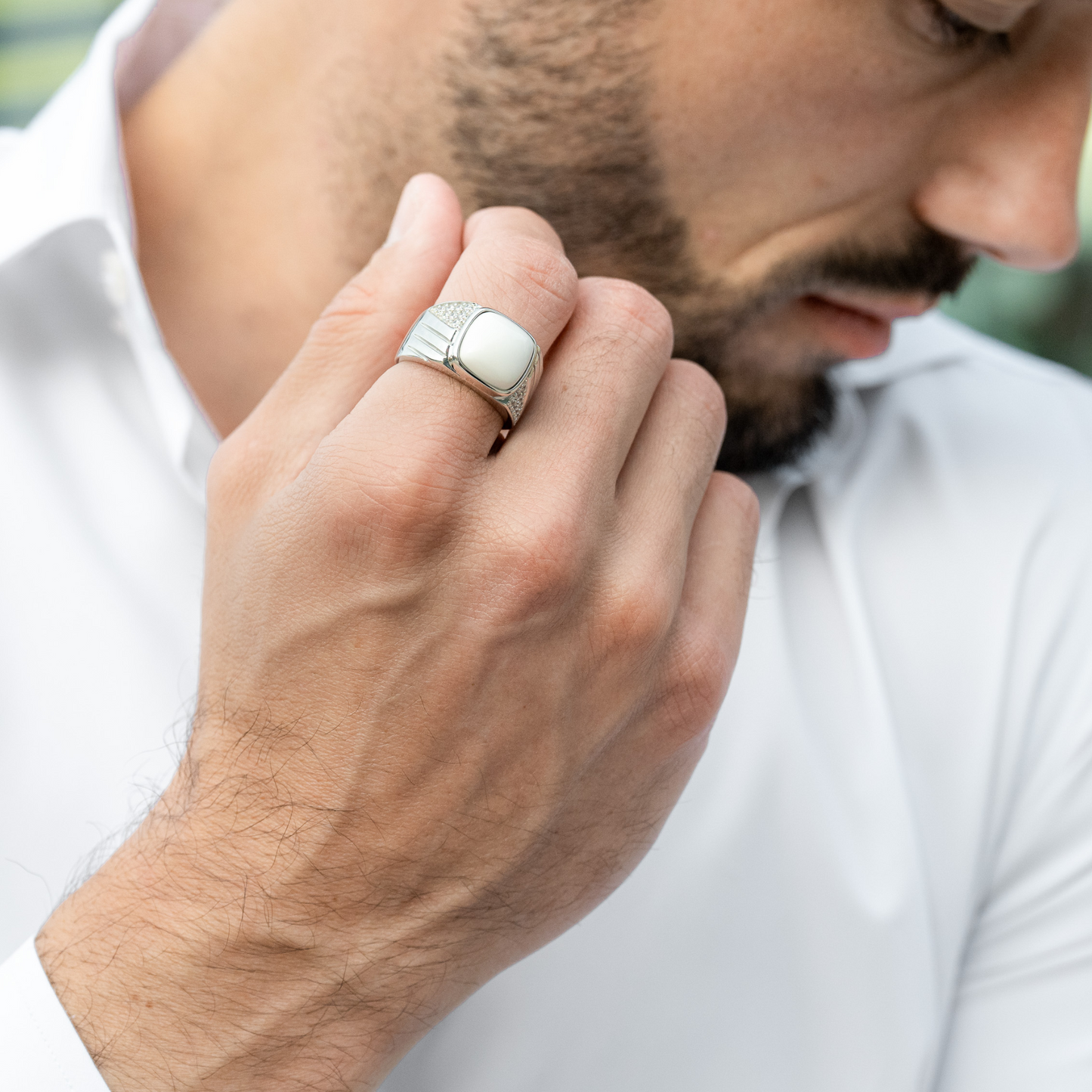 Men's 925 Sterling Silver RING with White HOWLITE stone