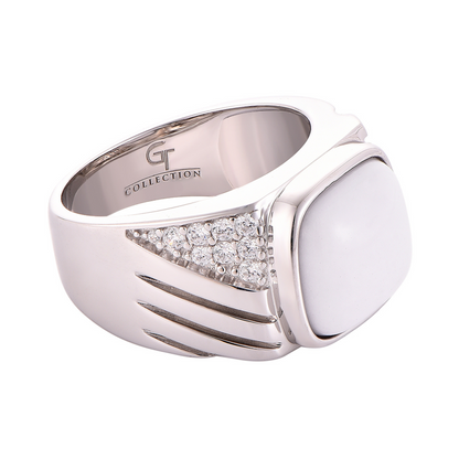 Men's 925 Sterling Silver RING with White HOWLITE stone