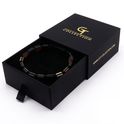 Men's TIGER EYE, BLACK ONYX Flat bead Bracelet