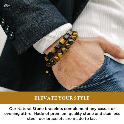 Men's TIGER EYE, BLACK ONYX Flat bead Bracelet
