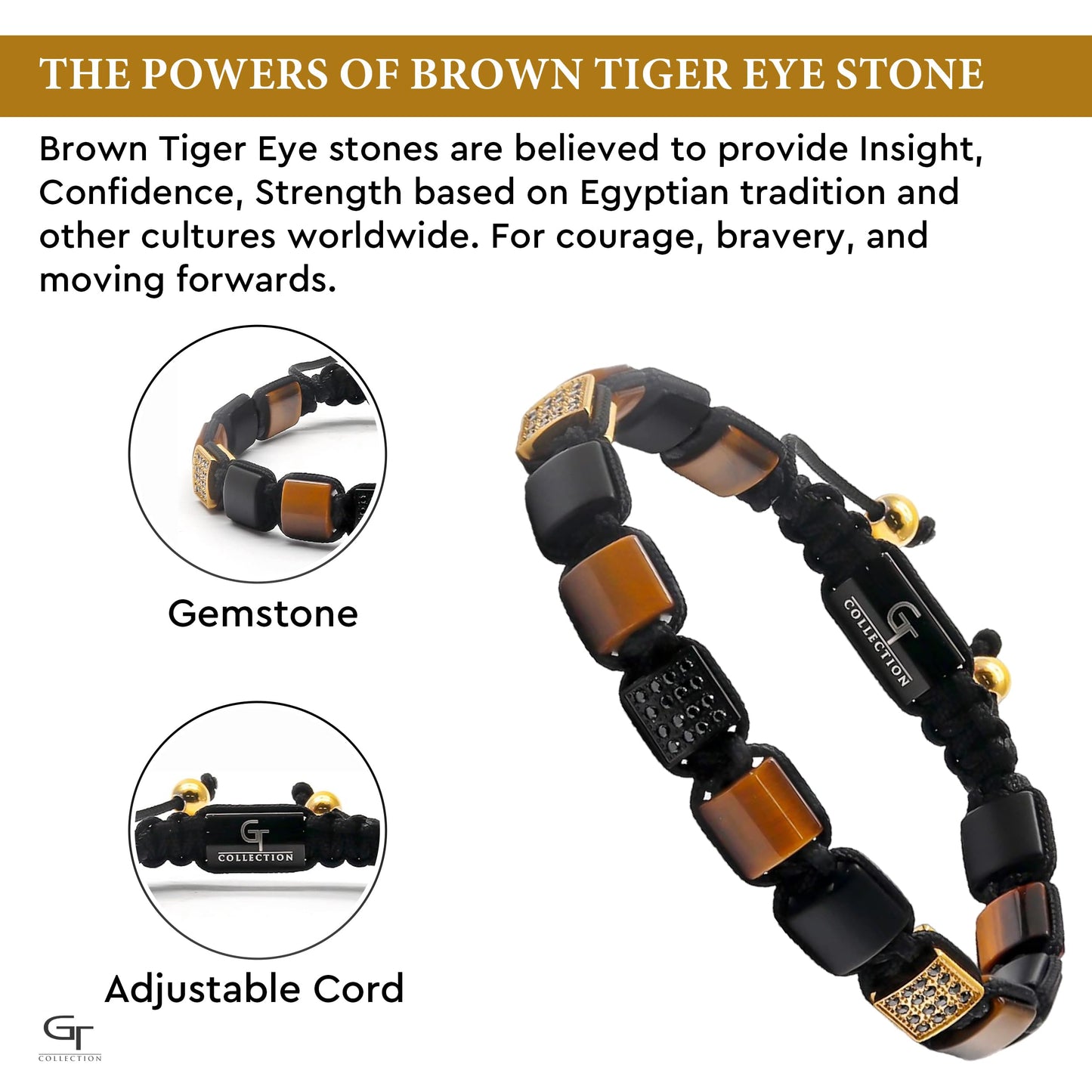 Men's TIGER EYE, BLACK ONYX Flat bead Bracelet