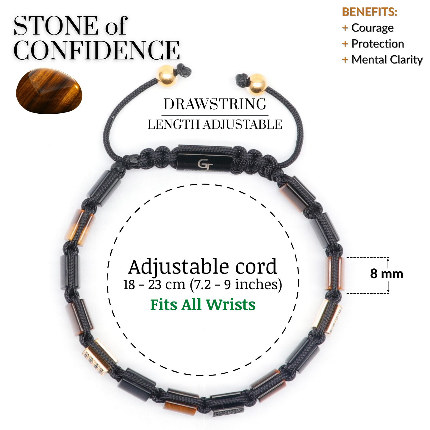 Men's TIGER EYE, BLACK ONYX Flat bead Bracelet