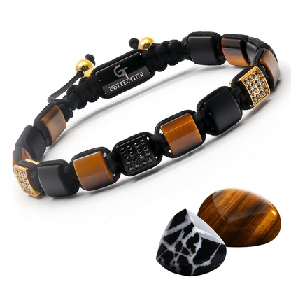 Men's TIGER EYE, BLACK ONYX Flat bead Bracelet