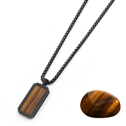 Black Necklace with Rectangle Tiger Eye Pendant