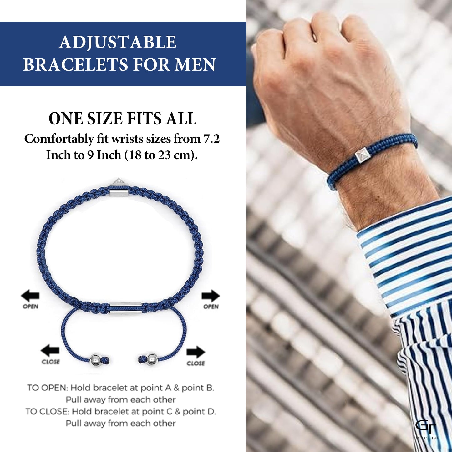 Men's Blue Bracelet - Silver Pyramid with Zircon