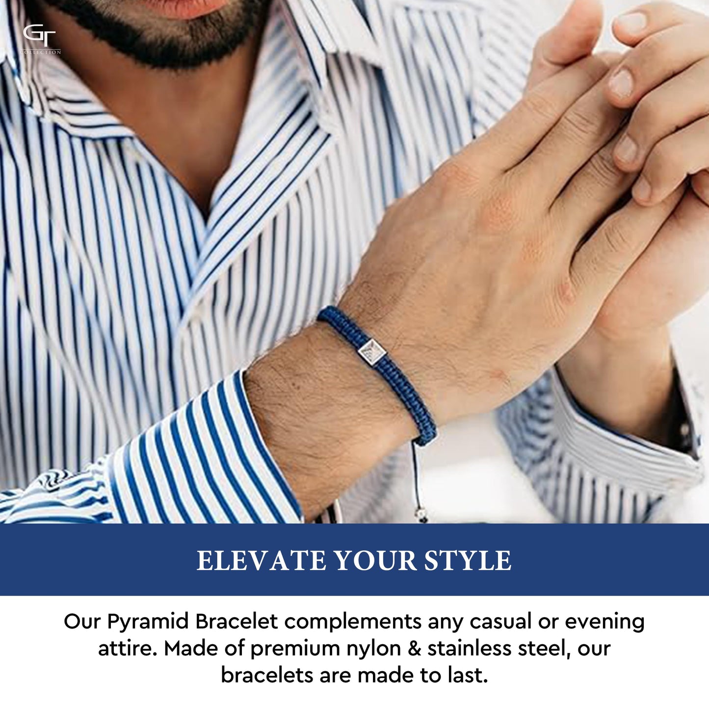 Men's Blue Bracelet - Silver Pyramid with Zircon