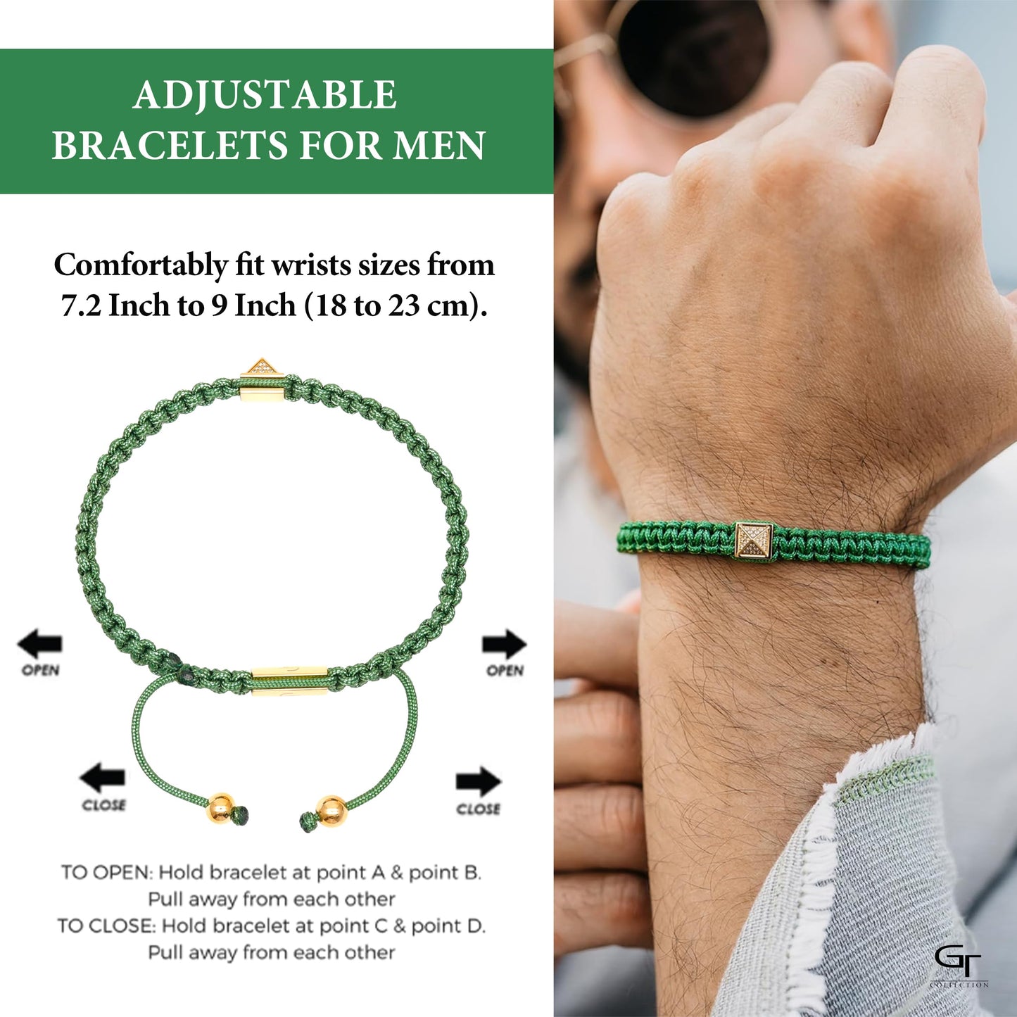 Men's Green Bracelet - Golden Pyramid with Zircon