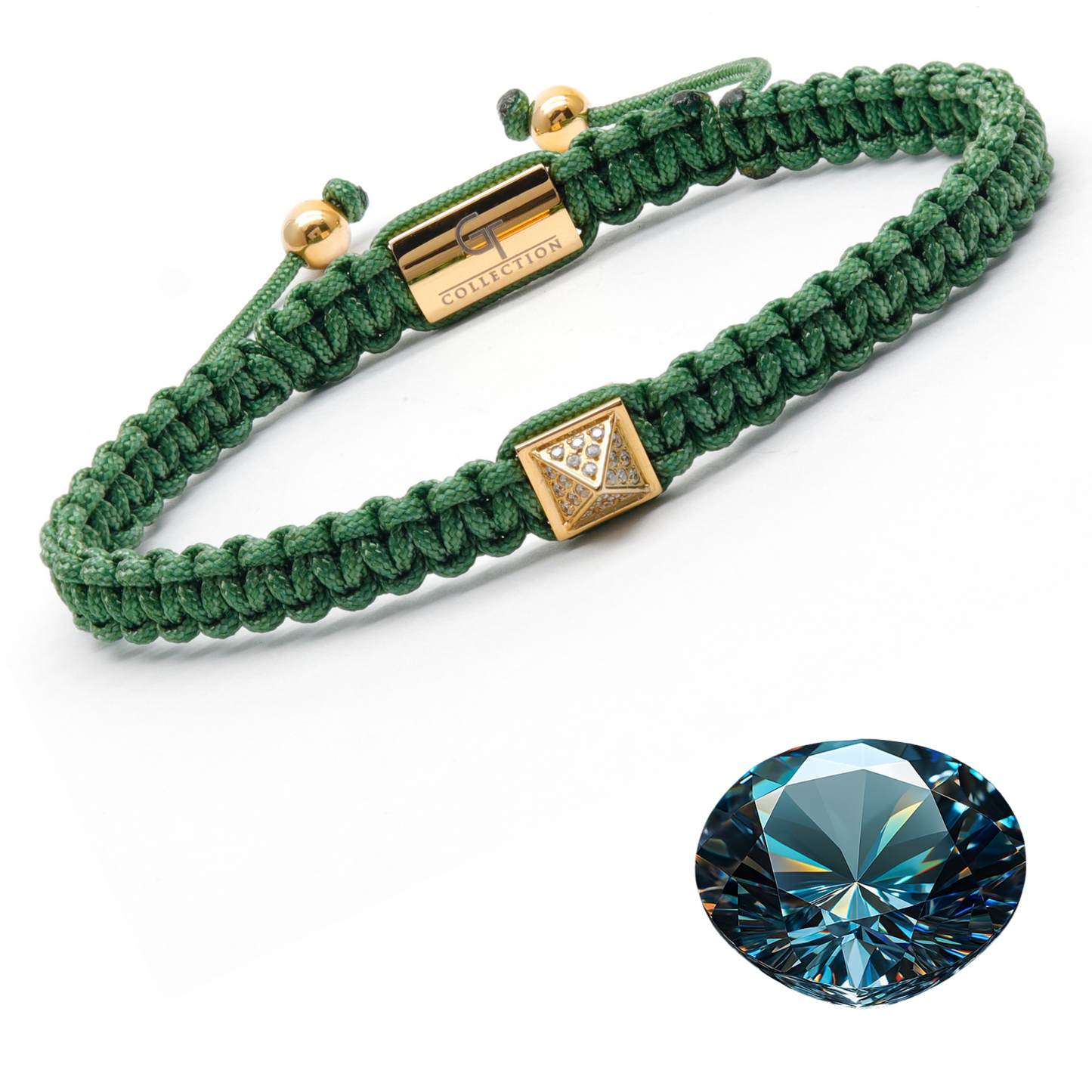 Men's Green Bracelet - Golden Pyramid with Zircon
