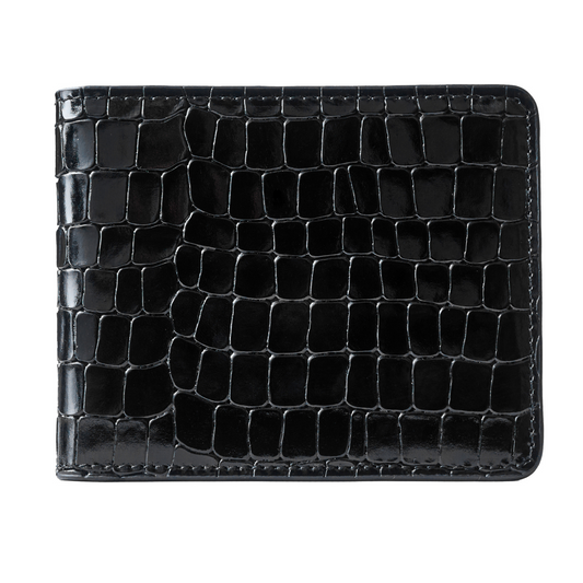 Men's Croc-Print Wallet - Black Genuine Leather