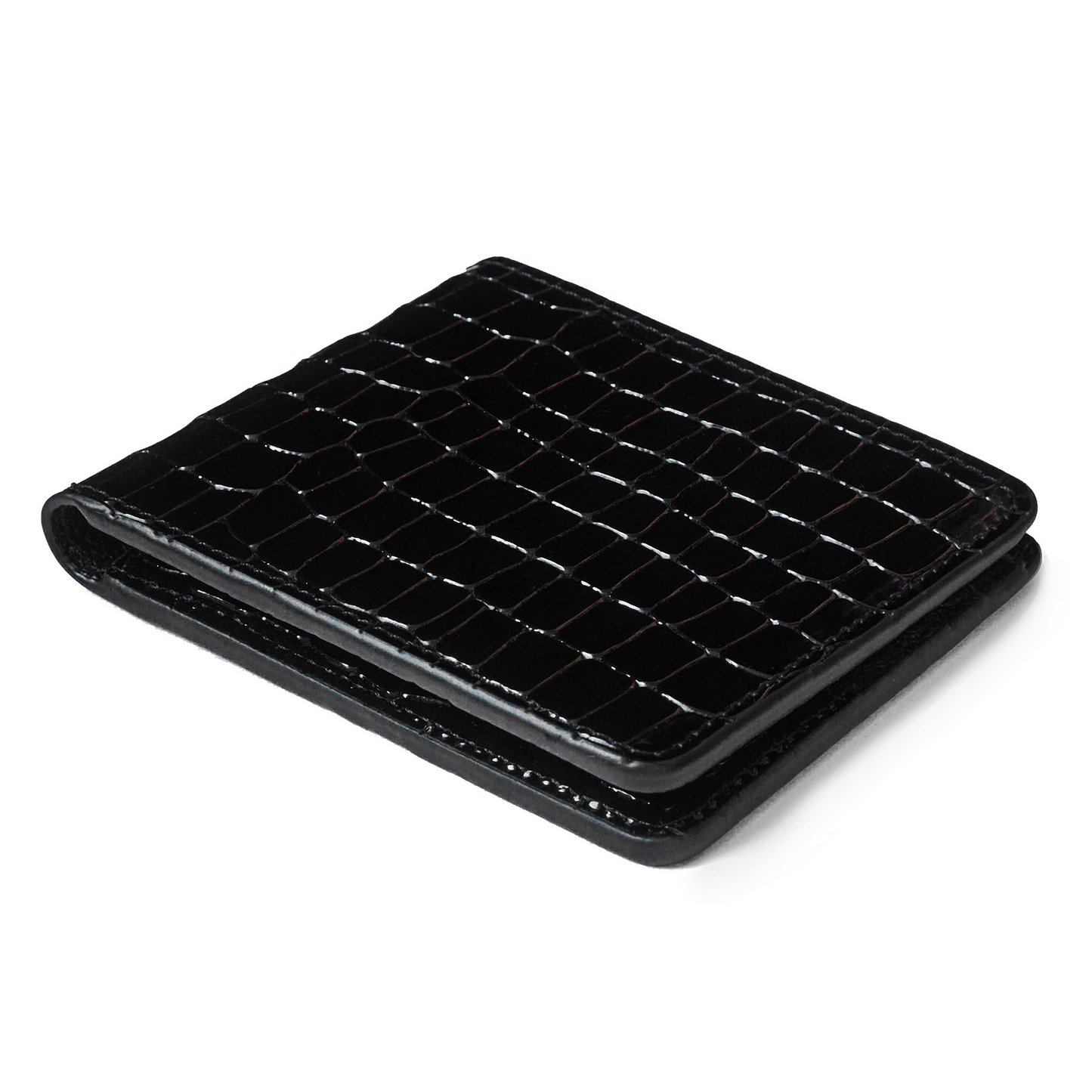 Men's Croc-Print Wallet - Black Genuine Leather