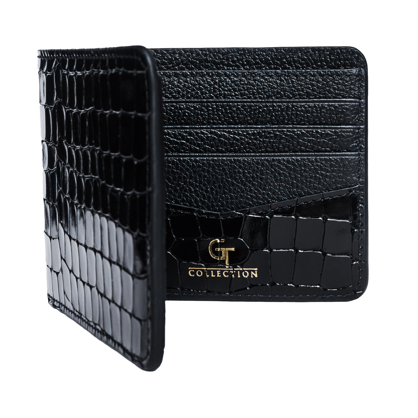 Men's Croc-Print Wallet - Black Genuine Leather