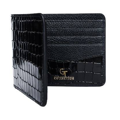 Men's Croc-Print Wallet - Black Genuine Leather