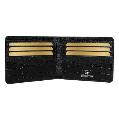 Men's Croc-Print Wallet - Black Genuine Leather
