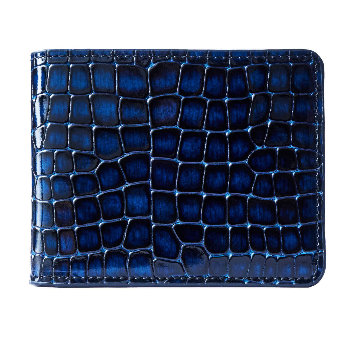 Men's Croc-Print Wallet - Blue Genuine Leather