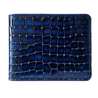 Men's Croc-Print Wallet - Blue Genuine Leather