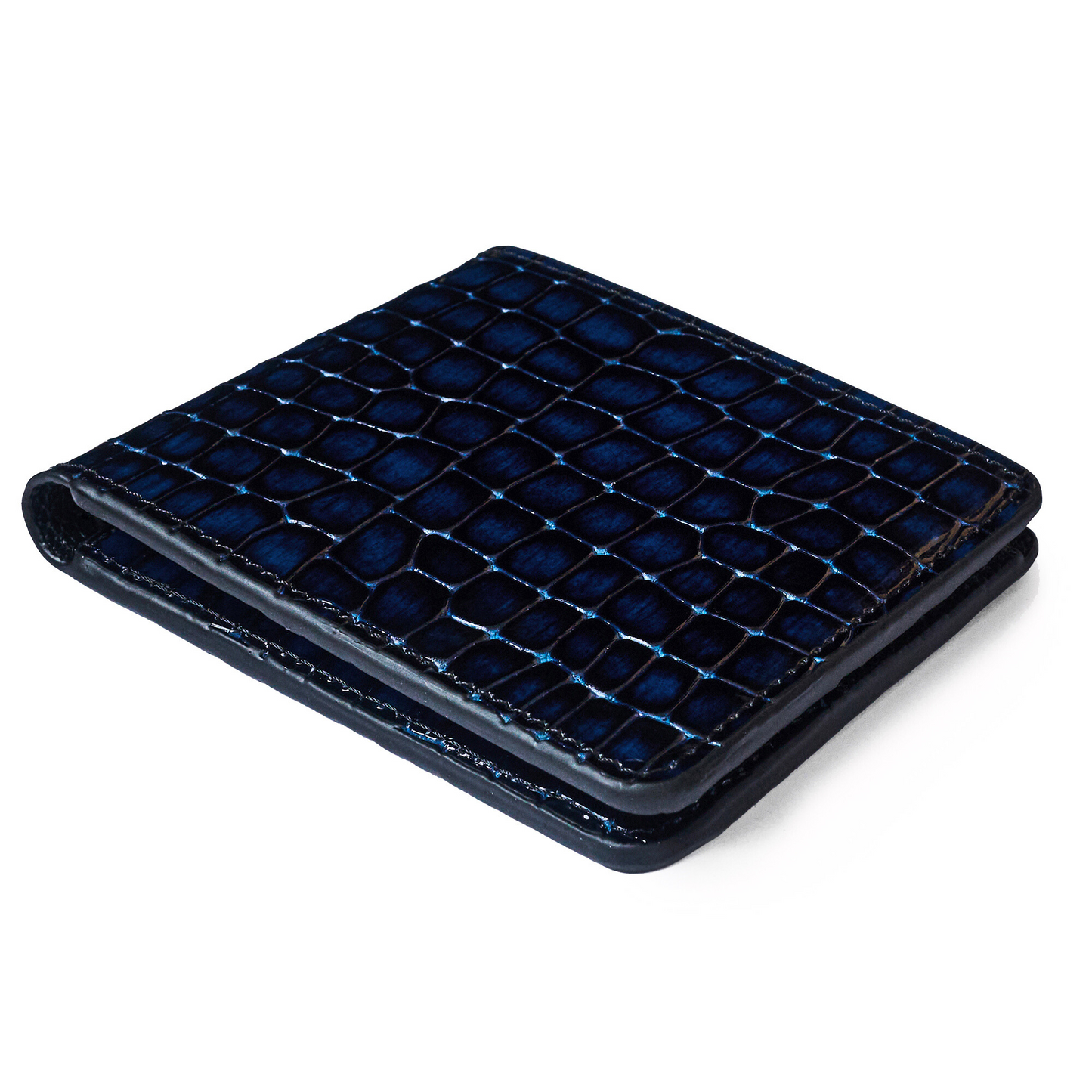 Men's Croc-Print Wallet - Blue Genuine Leather