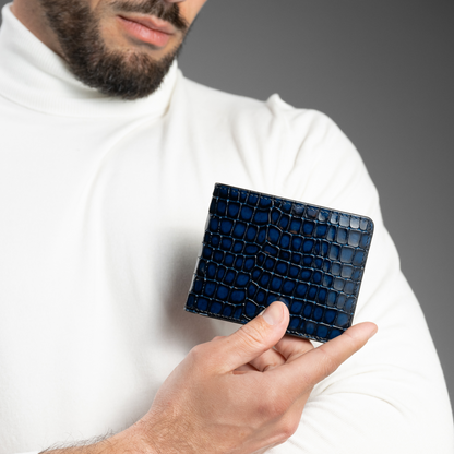 Men's Croc-Print Wallet - Blue Genuine Leather