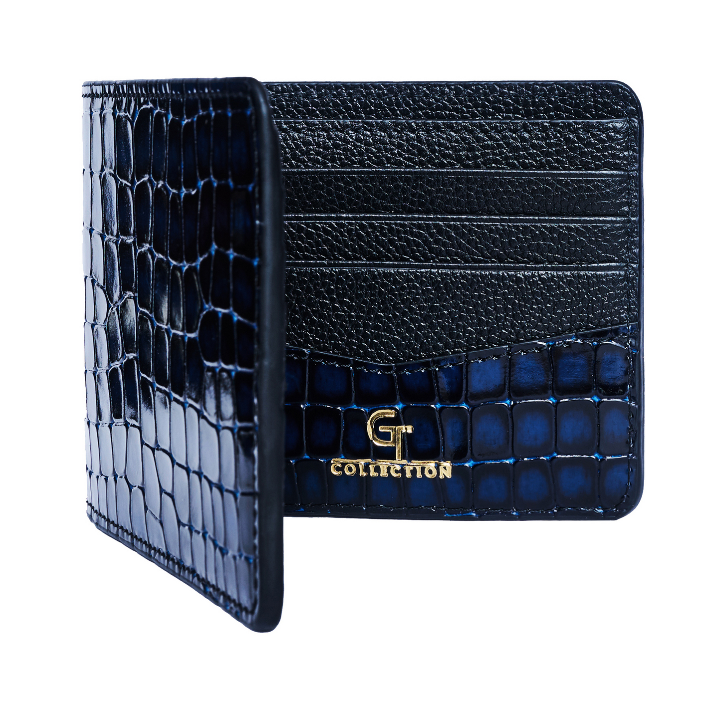 Men's Croc-Print Wallet - Blue Genuine Leather