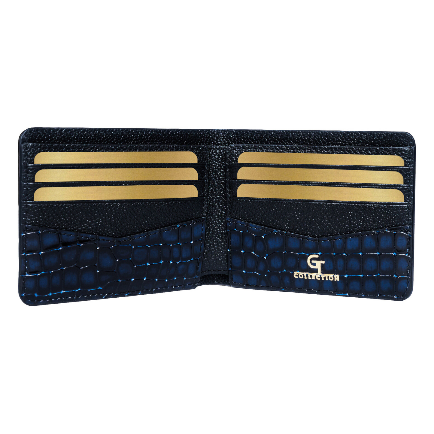 Men's Croc-Print Wallet - Blue Genuine Leather