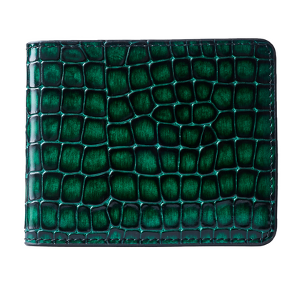 Men's Croc-Print Wallet - Green Genuine Leather