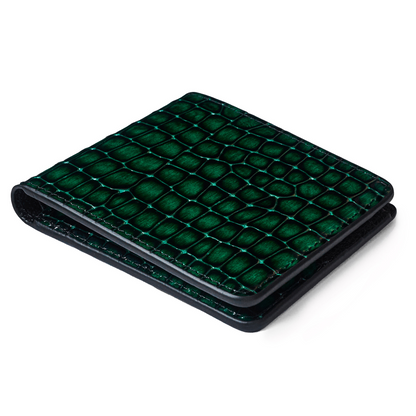 Men's Croc-Print Wallet - Green Genuine Leather