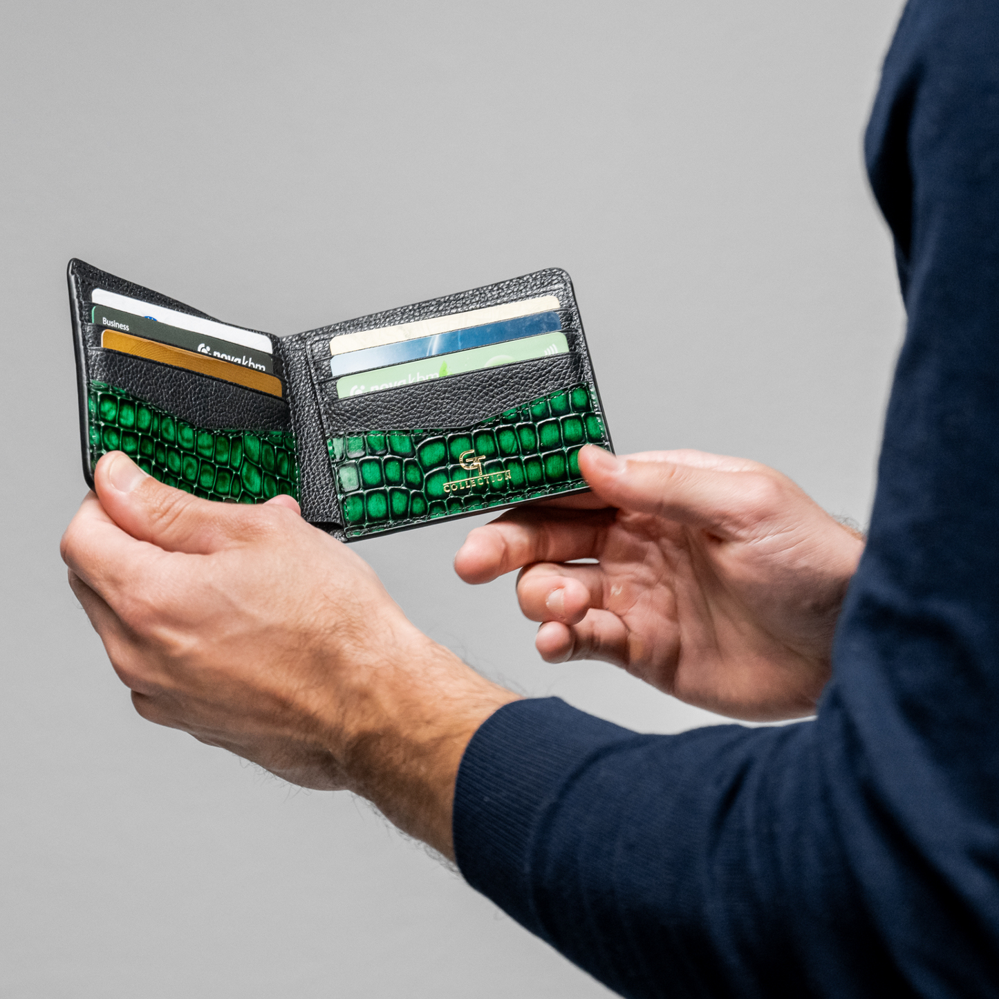 Men's Croc-Print Wallet - Green Genuine Leather