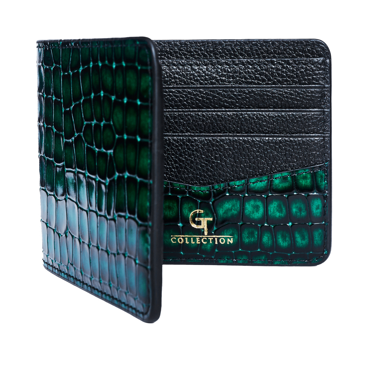 Men's Croc-Print Wallet - Green Genuine Leather