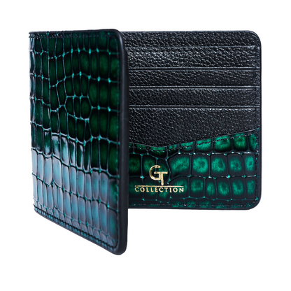 Men's Croc-Print Wallet - Green Genuine Leather