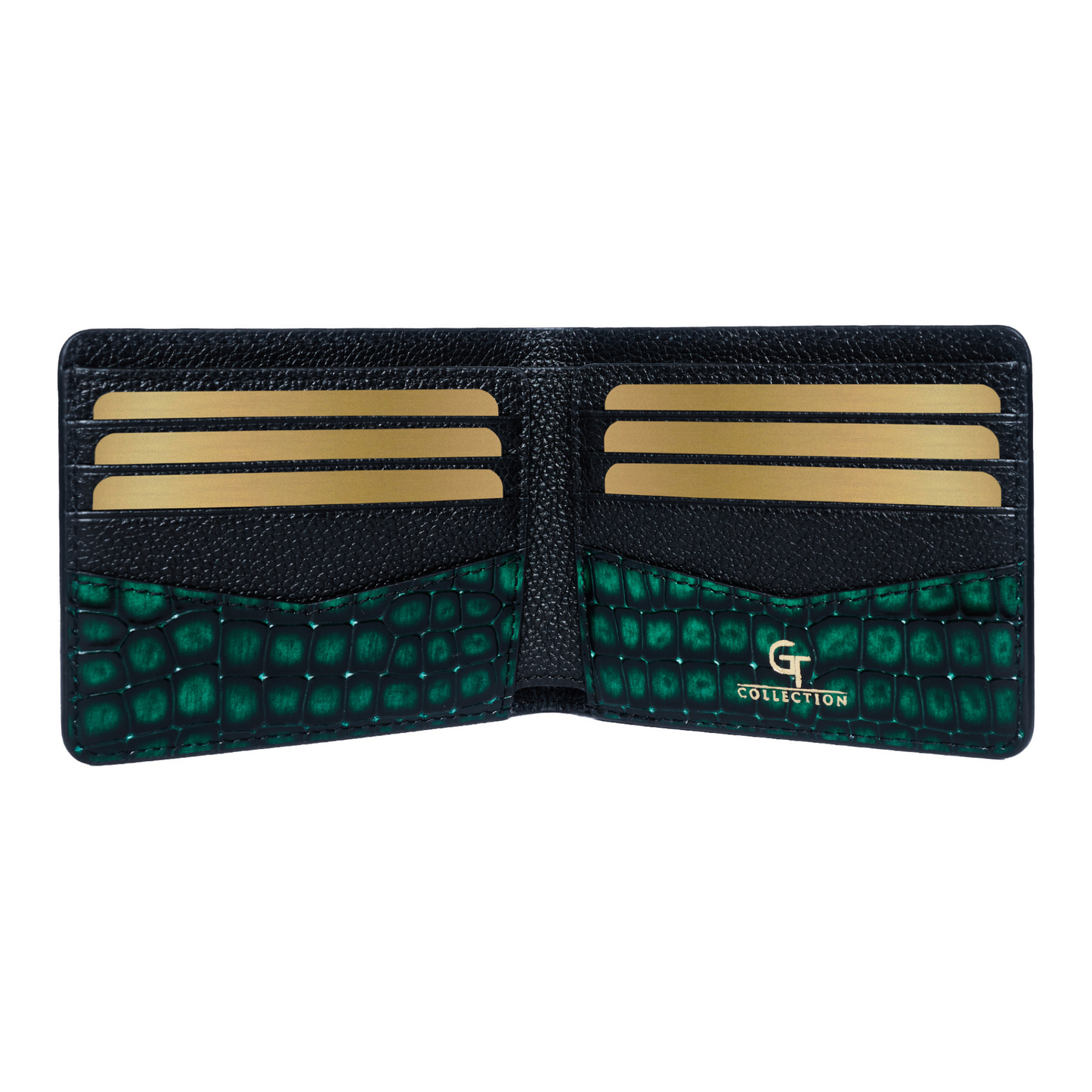Men's Croc-Print Wallet - Green Genuine Leather