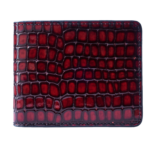 Men's Croc-Print Wallet - Red Genuine Leather