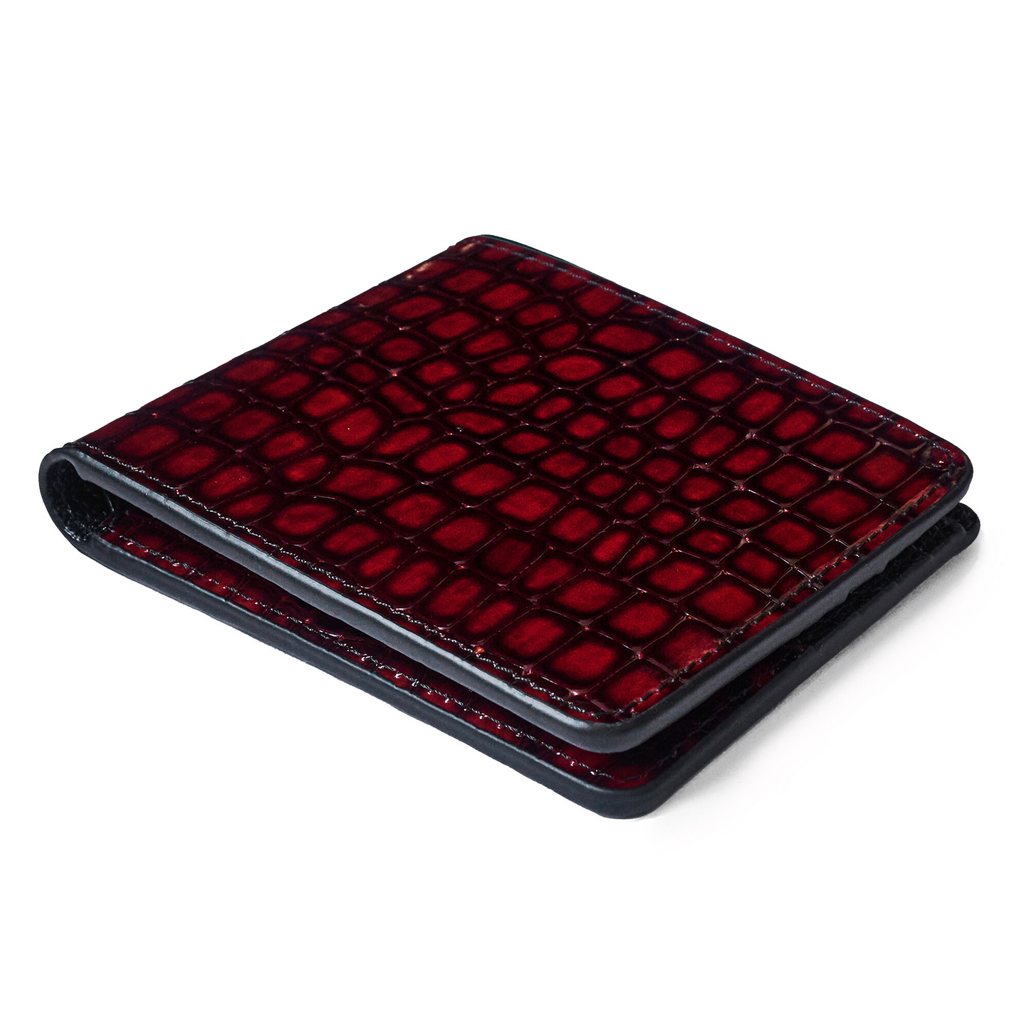 Men's Croc-Print Wallet - Red Genuine Leather