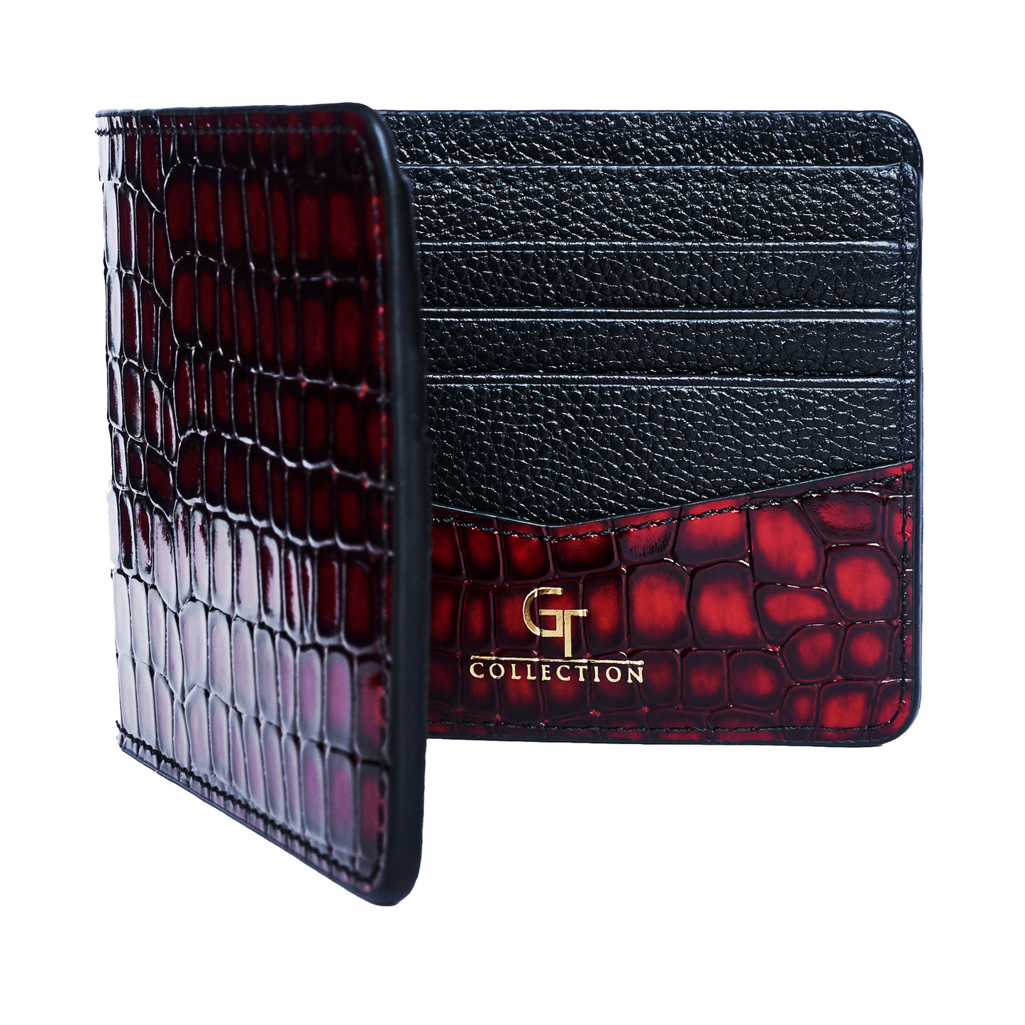 Men's Croc-Print Wallet - Red Genuine Leather