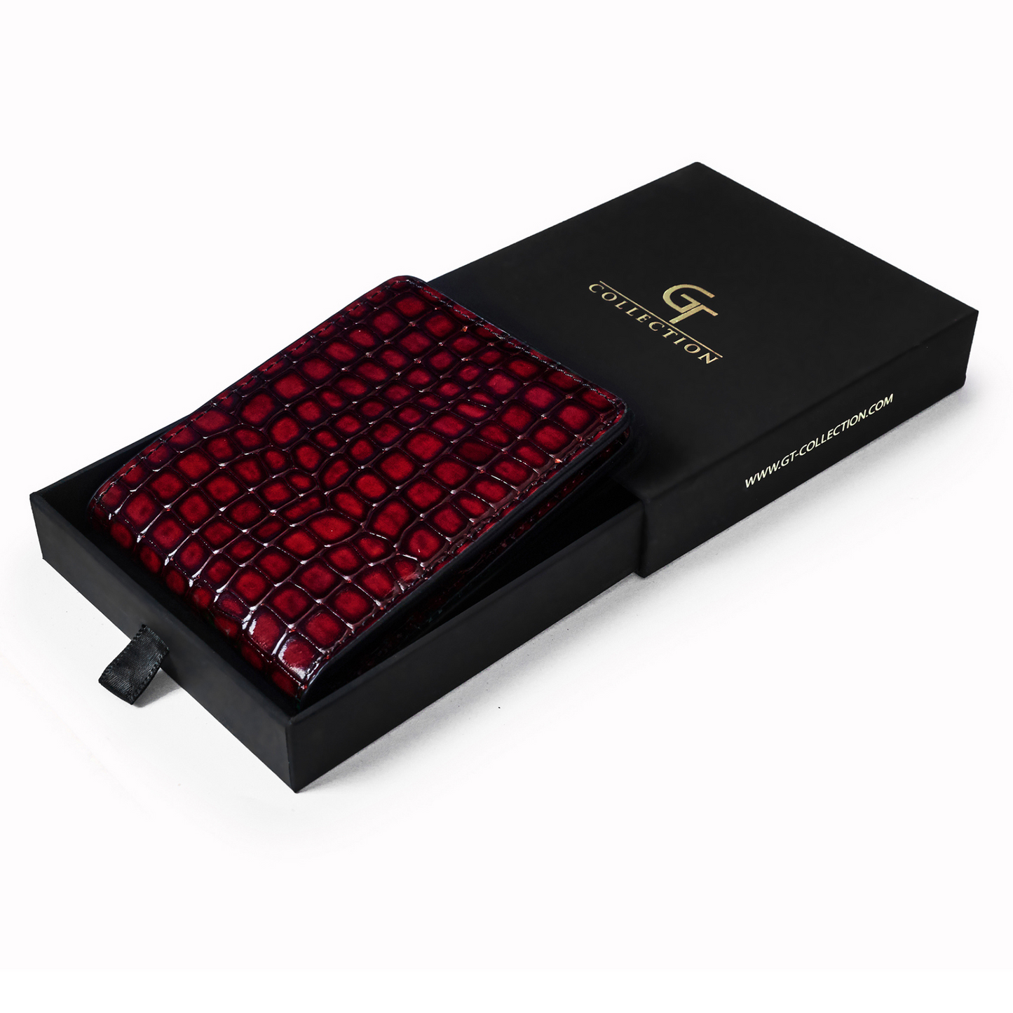 Men's Croc-Print Wallet - Red Genuine Leather