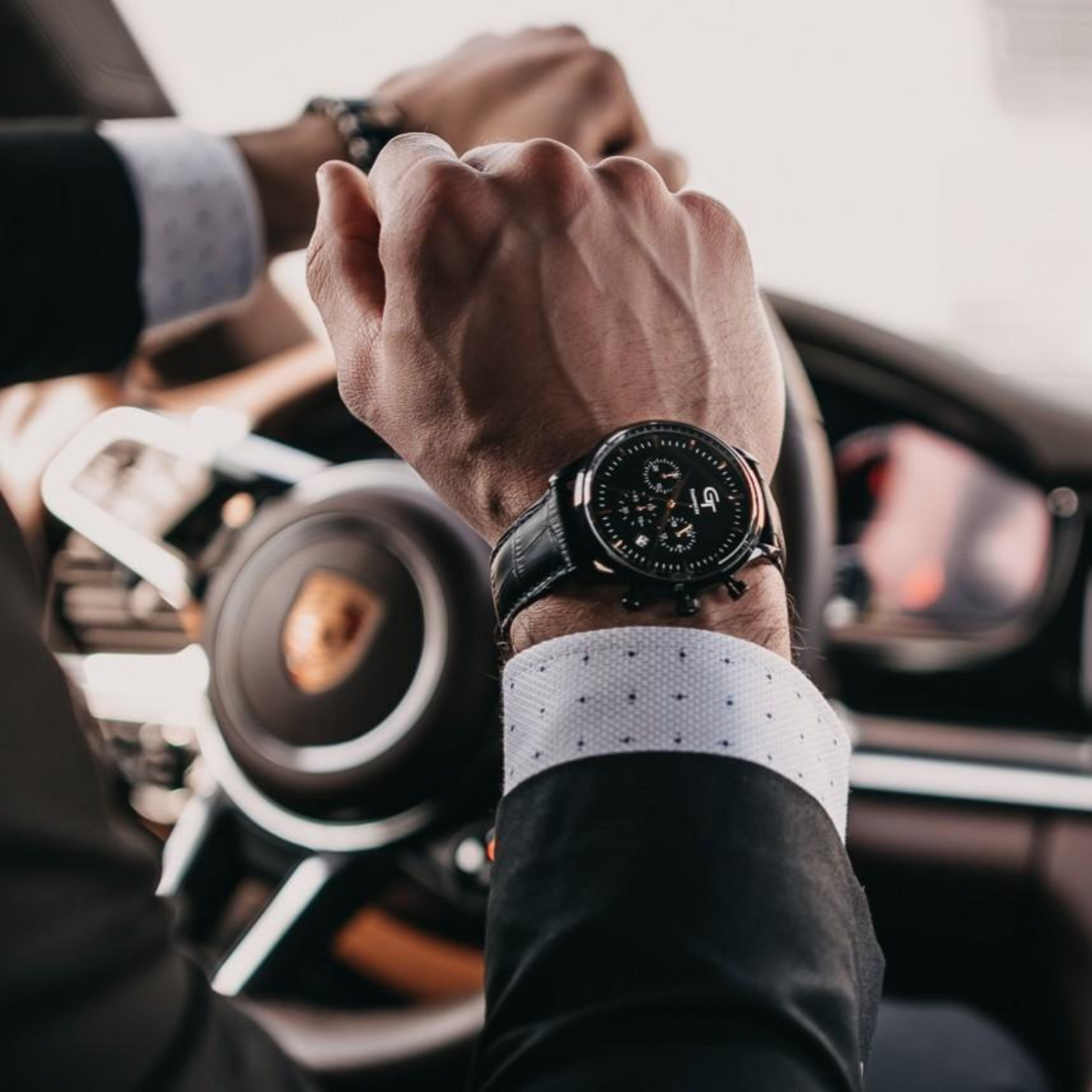 Men's Watch - Black Leather Strap - Black Watch Face