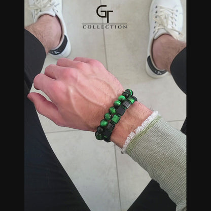 Men's GREEN TIGER EYE Beaded Bracelet