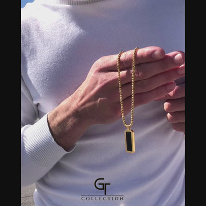 Golden Necklace with Rectangle Onyx Pendant