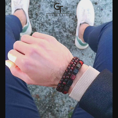 2 PIECE SET - RED TIGER EYE Double Bead & Flatbead Bracelet