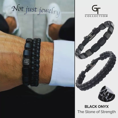 SET DA 2 PEZZI - Bracciali in onice nero - Set Forza