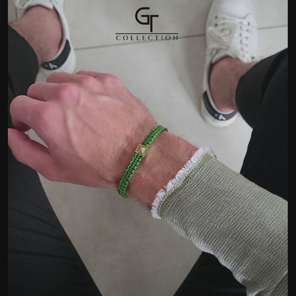 Men's Green Bracelet - Golden Pyramid with Zircon