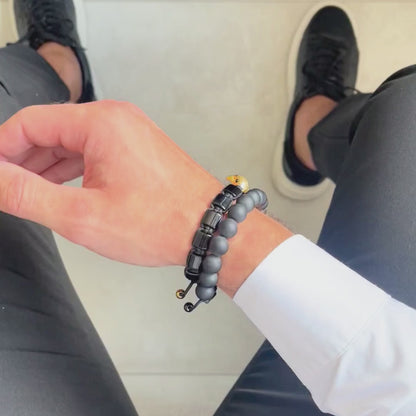 American Eagle Bracelet Stack | Men's Black Onyx Bracelet Set with Gold Eagle