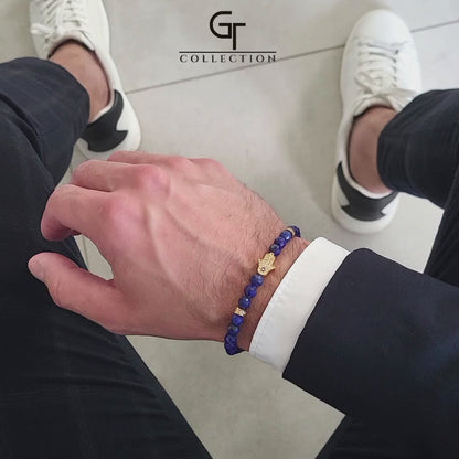 Men's LAPIS LAZULI Bracelet with Golden HAMSA Hand