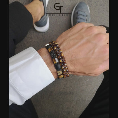 Men's TIGER EYE Double Bead Bracelet